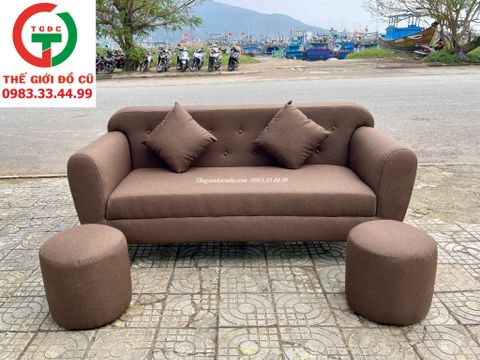BỘ GHẾ SOFA BĂNG MÀU NÂU CHÂN GỖ