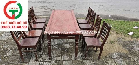 BỘ BÀN TRÀ GỖ HƯƠNG CHÂN TIỆN 8 GHẾ XƯA