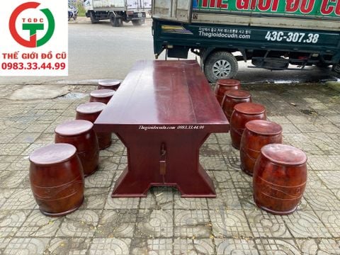 BỘ BÀN GHẾ GỖ SƠN HUYẾT 10 GHẾ ĐÔN TRỐNG