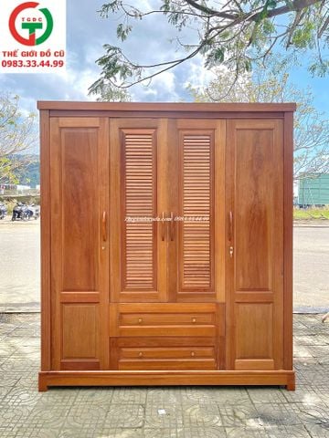 TỦ GỖ ÁO QUẦN 4 CÁNH CỬA LÁ SÁCH
