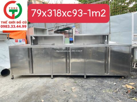 QUẦY PHA CHẾ INOX CÓ KỆ 2 CHẬU RỬA