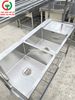 CHẬU RỬA INOX 2 HỌNG VUÔNG CÓ KỆ CÓ CHỜ