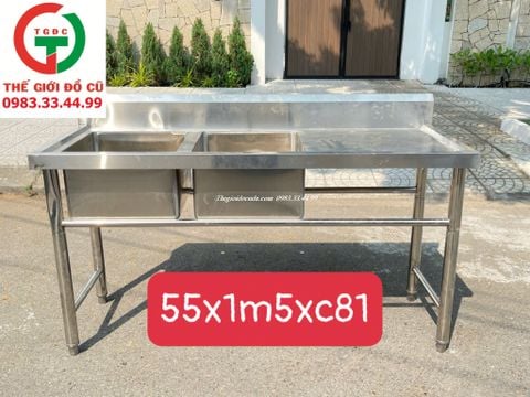 CHẬU RỬA INOX 2  HỌNG VUÔNG CÓ CHỜ