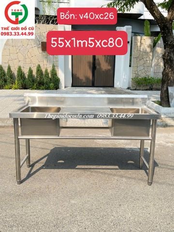 CHẬU RỬA INOX 2 HỌNG VUÔNG CÓ CHỜ