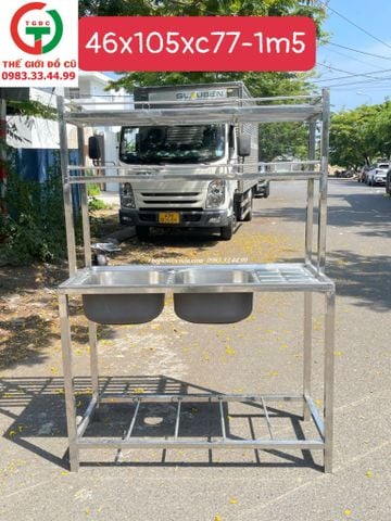 CHẬU RỬA INOX 2 HỌNG LIỀN KỆ