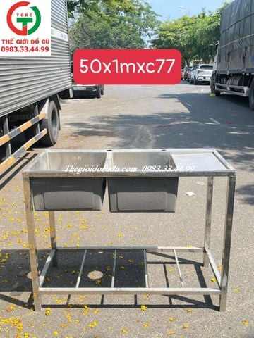 CHẬU RỬA INOX 2 HỌNG CÓ CHỜ