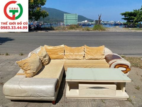 BỘ BÀN GHẾ SOFA GÓC NHUNG DA KHUNG GỖ