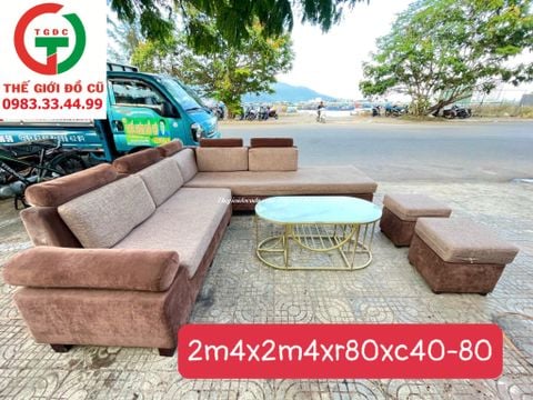 BỘ SOFA GÓC MÀU XÁM NÂU VẢI NHUNG KHUNG GỖ