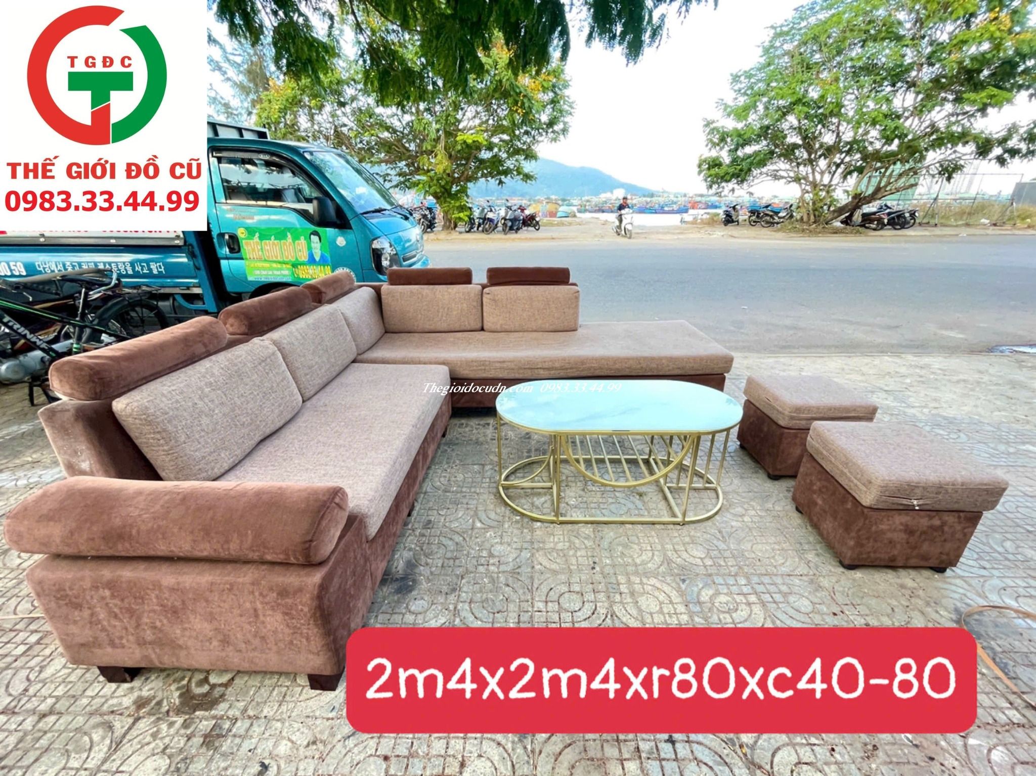 BỘ SOFA GÓC MÀU XÁM NÂU VẢI NHUNG KHUNG GỖ