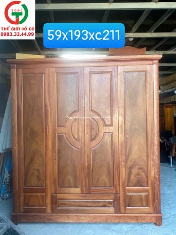 TỦ ÁO QUẦN 4 CÁNH GỖ XOAN ĐÀO TỰ NHIÊN