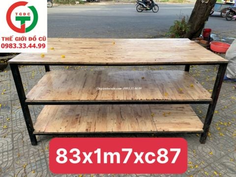 KỆ BẾP KHUNG SẮT MẶT GỖ 3 TẦNG