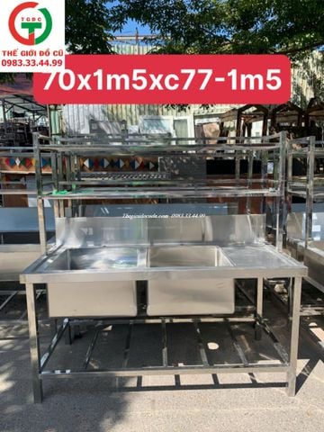 CHẬU RỬA INOX 2 HỌNG VUÔNG LIỀN KỆ