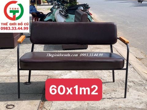 GHẾ SOFA BĂNG ĐỆM DA KHUNG SẮT TAY ỐP GỖ