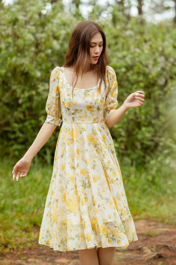 HÀNG HOT Đầm Voan Mịn Cổ Vuông Sau Tay Ngắn Phồng Kèm Đuôi Nhún Rút Dây  Hai Bên Dạ Tiệc TTSA1662  MixASale