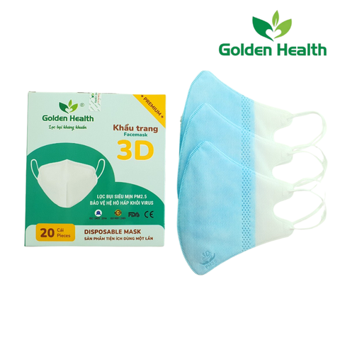  Khẩu trang 3d kháng khuẩn cao cấp màu xanh hộp 20 cái 