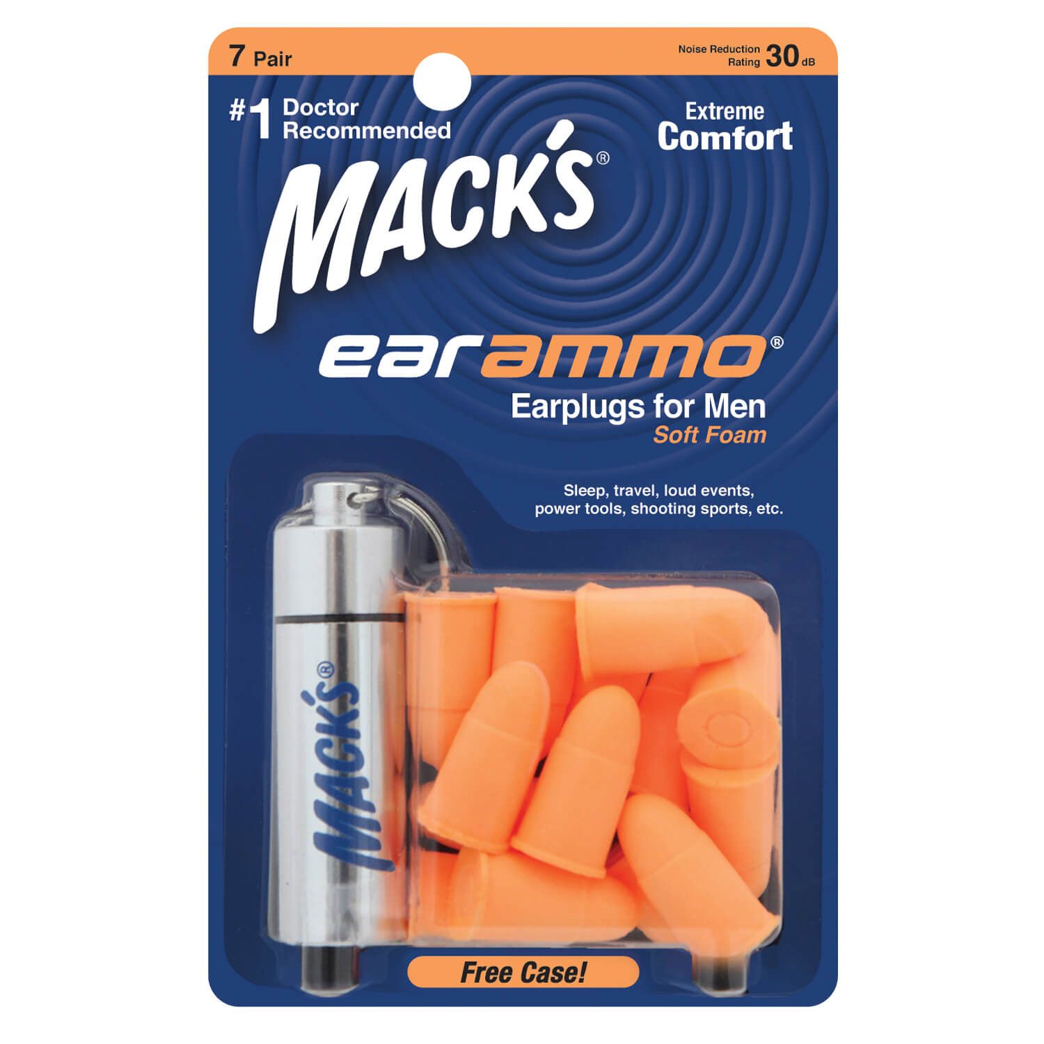 Hộp 7 đôi Nút bịt tai chống ồn cho Nam Macks EarAmmor - Nhập khẩu từ Mỹ