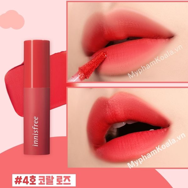 Son Kem Lì Innisfree Vivid Cotton Ink Blur - 04 Coral Rose