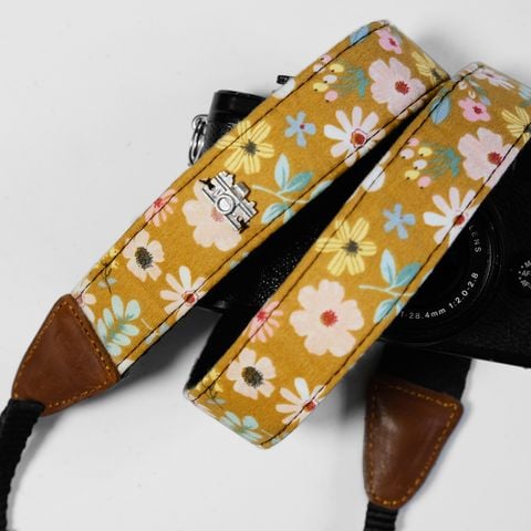  Dây đeo máy ảnh dành cho máy Fuji, Canon, Nikon, Sony.. - Camera Strap - MadebyCammix - Dây đeo máy ảnh Vintage hoa vàng 