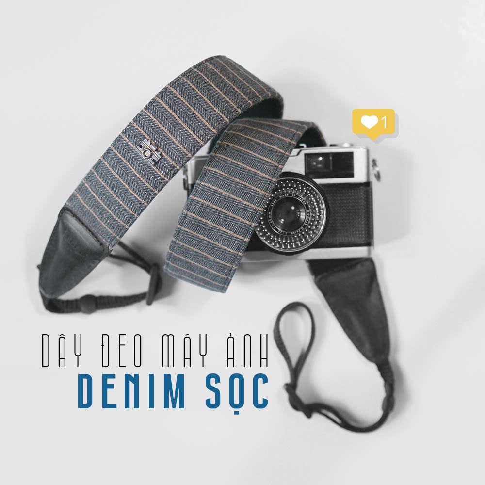 Dây đeo máy ảnh Made by Cammix - Dây đeo máy ảnh denim sọc bản vừa