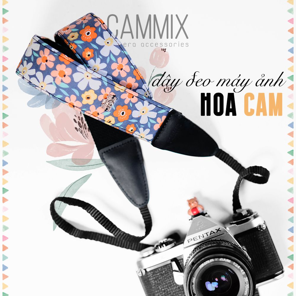 Dây đeo máy ảnh dành cho máy Fuji, Canon, Nikon, Sony.. - Camera Strap - MadebyCammix - Dây đeo máy ảnh hoạ tiết hoa cam