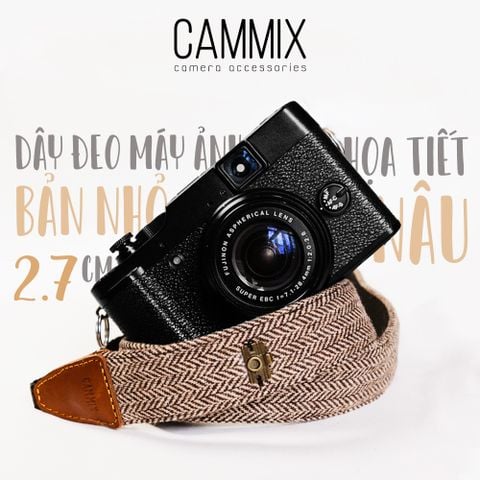  Dây đeo máy ảnh dành cho máy Fuji, Canon, Nikon, Sony - Camera Strap hoạ tiết nâu - Dây deo máy ảnh bản nhỏ Made by Camm 