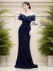 Đầm dạ hội xanh đen  kim sa sang trọng