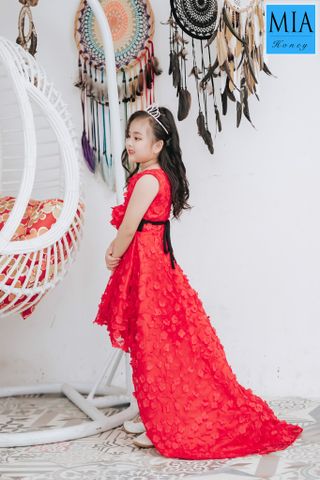 Đầm công chúa Mia Honey phối hoa thiết kê đuôi tôm cực dễ thương (Đỏ)