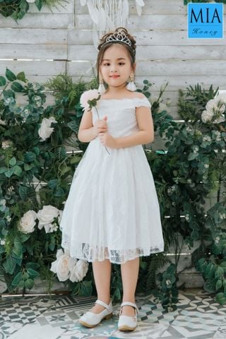Đầm công chúa Mia Honey thiết kế bẹt vai phối ren xinh xắn (Trắng)