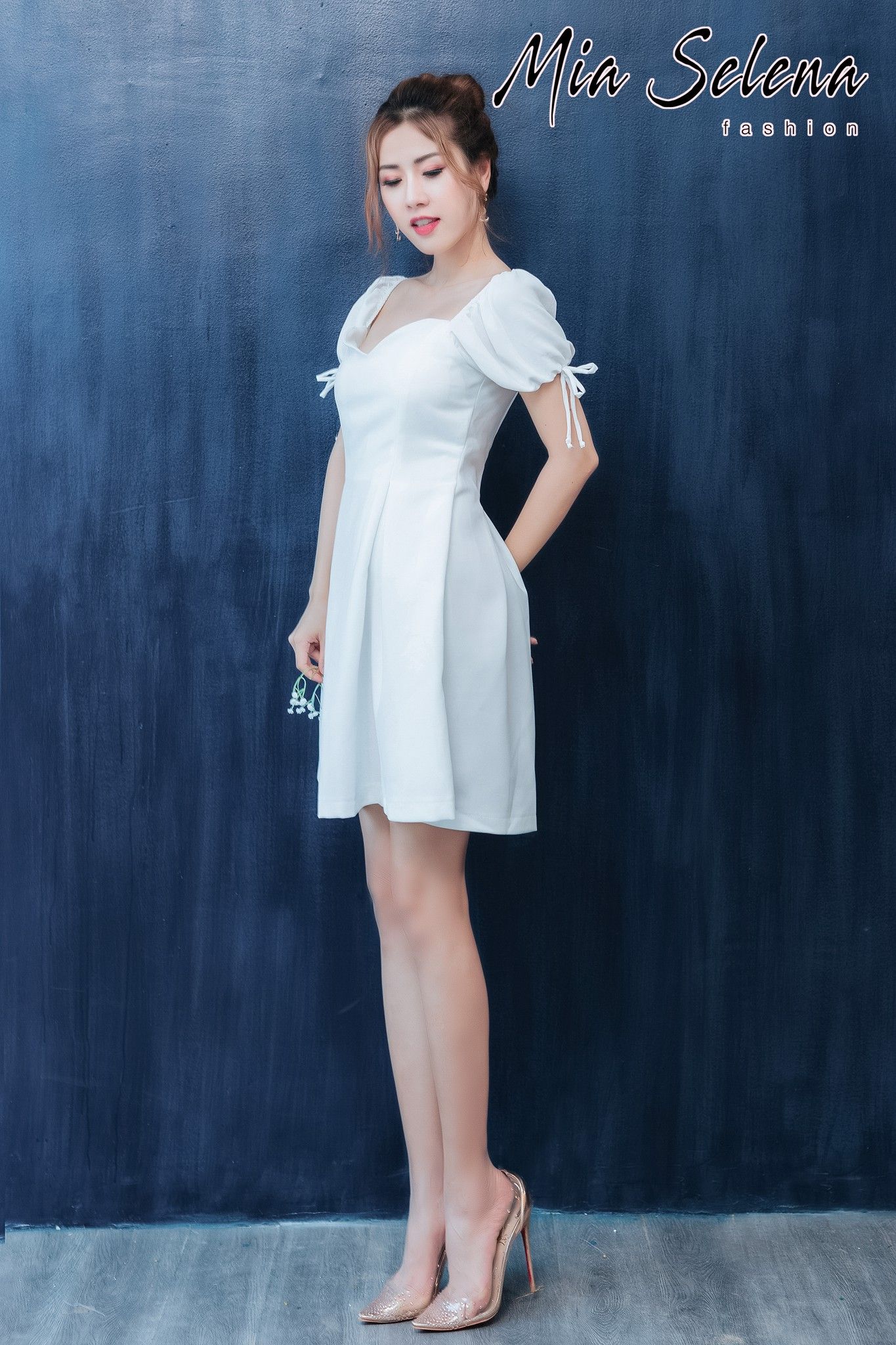 Đầm trắng dự tiệc MINA thiết kế hai dây dáng xoè ngắn mini dễ thương xinh  xắn vải gấm MN162 - Tìm Voucher