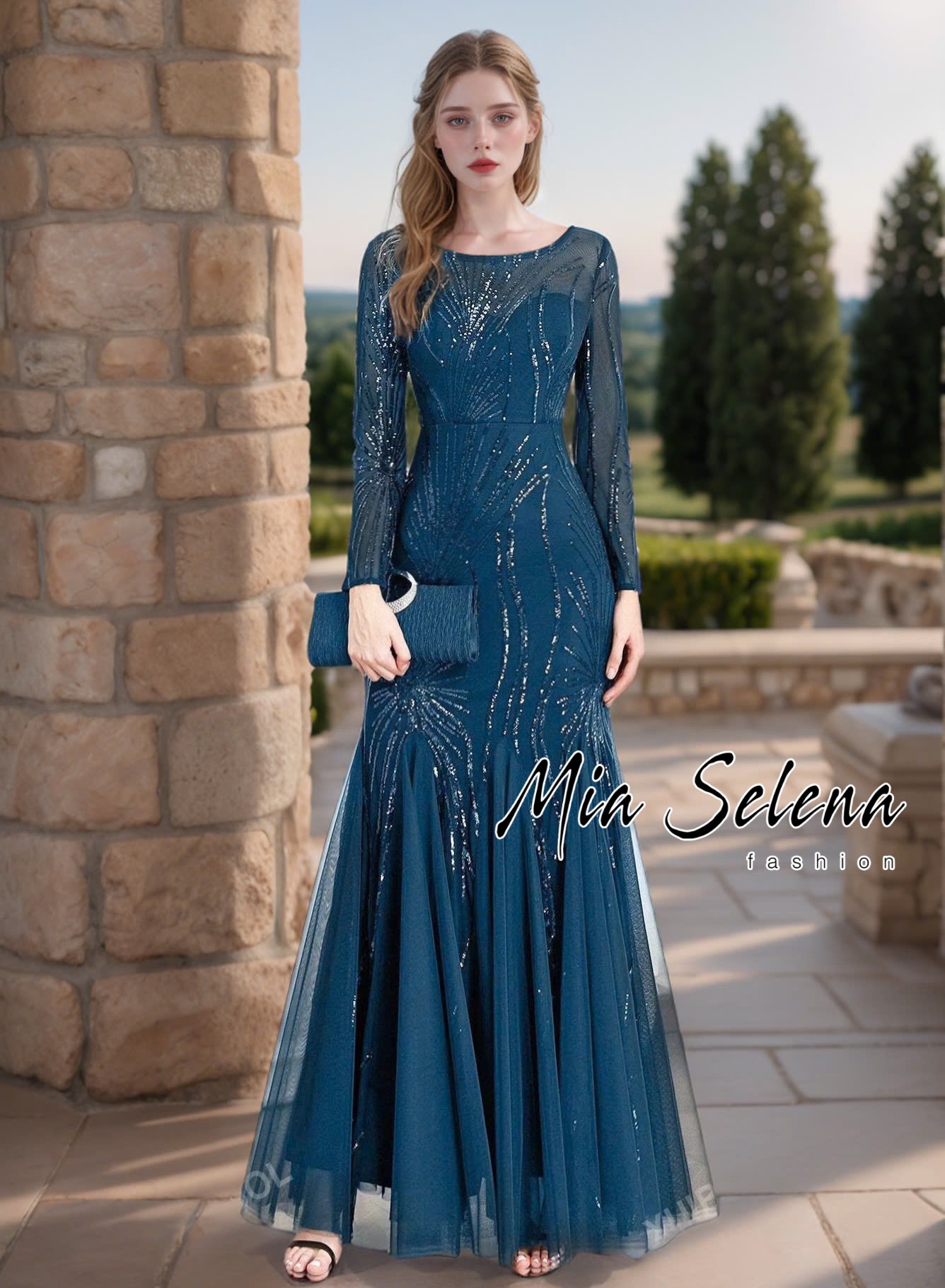 Đầm xanh Mia Selena  thiết kế sang trọng