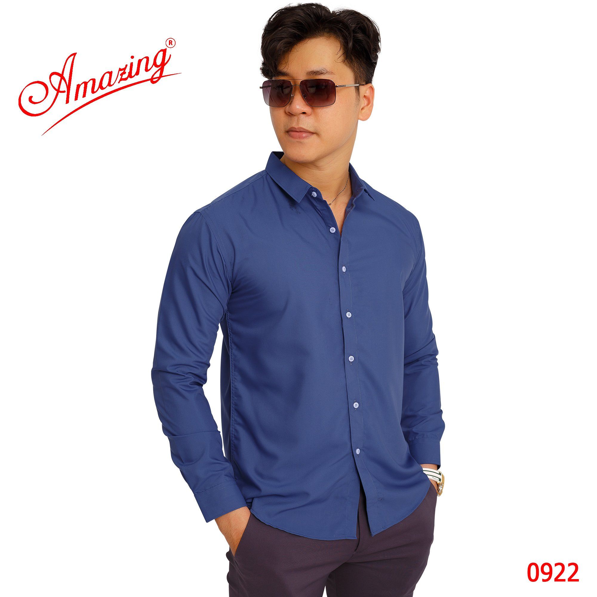  Sơ mi nam công sở màu trơn, form slim fit không túi, vải Bamboo, áo kiểu phong cách Hàn, vạt bầu, Amazing 