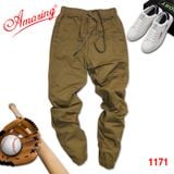  Jogger quần kaki nam Amazing, bo lai, unisex big size, dáng thể thao năng động, vải co giãn nhẹ, màu rêu 