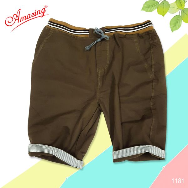  Quần sọt kaki nam size đại, lưng bo, short form rộng, lai lật phối sọc, bigsize, hiệu Amazing 