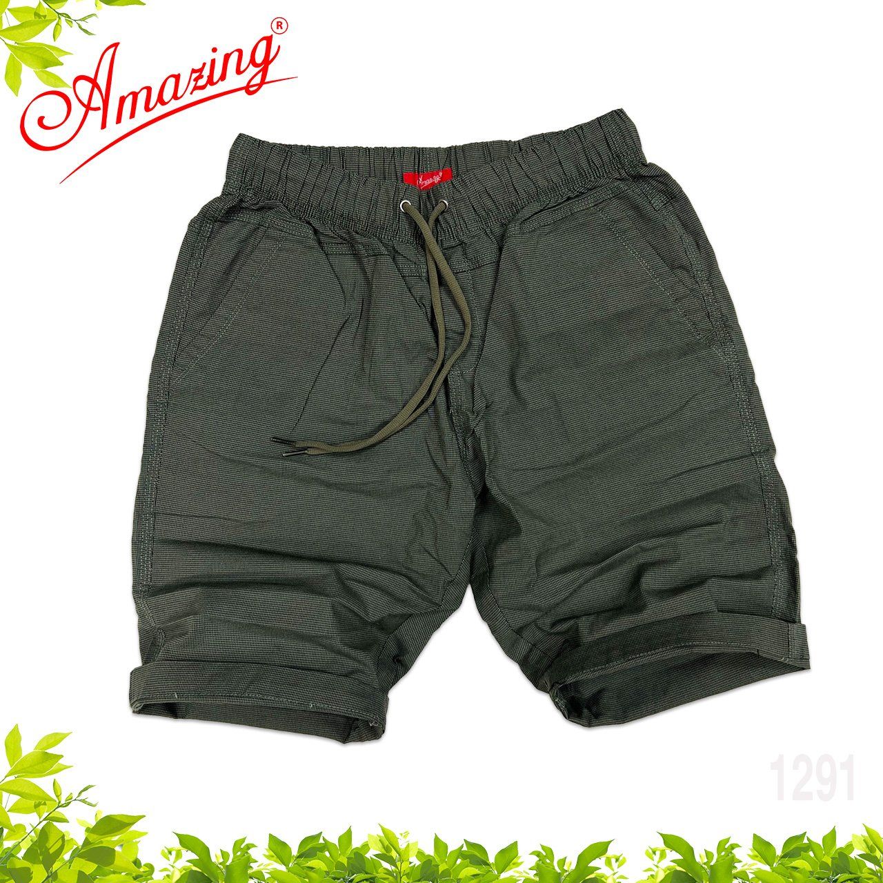  Quần short bố ô nhí Amazing, sọt lưng thun nam dáng thể thao unisex, quần đùi có dây rút 