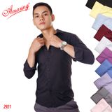  Sơ mi nam công sở màu trơn, form slim fit không túi, vải Bamboo, áo kiểu phong cách Hàn, vạt bầu, Amazing 