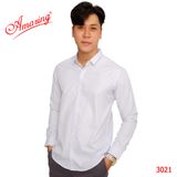  Sơ mi nam công sở màu trơn, form slim fit không túi, vải Bamboo, áo kiểu phong cách Hàn, vạt bầu, Amazing 