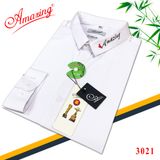  Áo sơ mi nam trắng thêu sắc sảo, form body slim fit, siêu phẩm vải sợi tre mềm mịn mát, thương hiệu Amazing, bigsize học sinh 