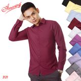  Sơ mi nam màu tím nho, áo kiểu phong cách Hàn Quốc, chuẩn form body slim fit, không túi, vải Bamboo, Amazing 