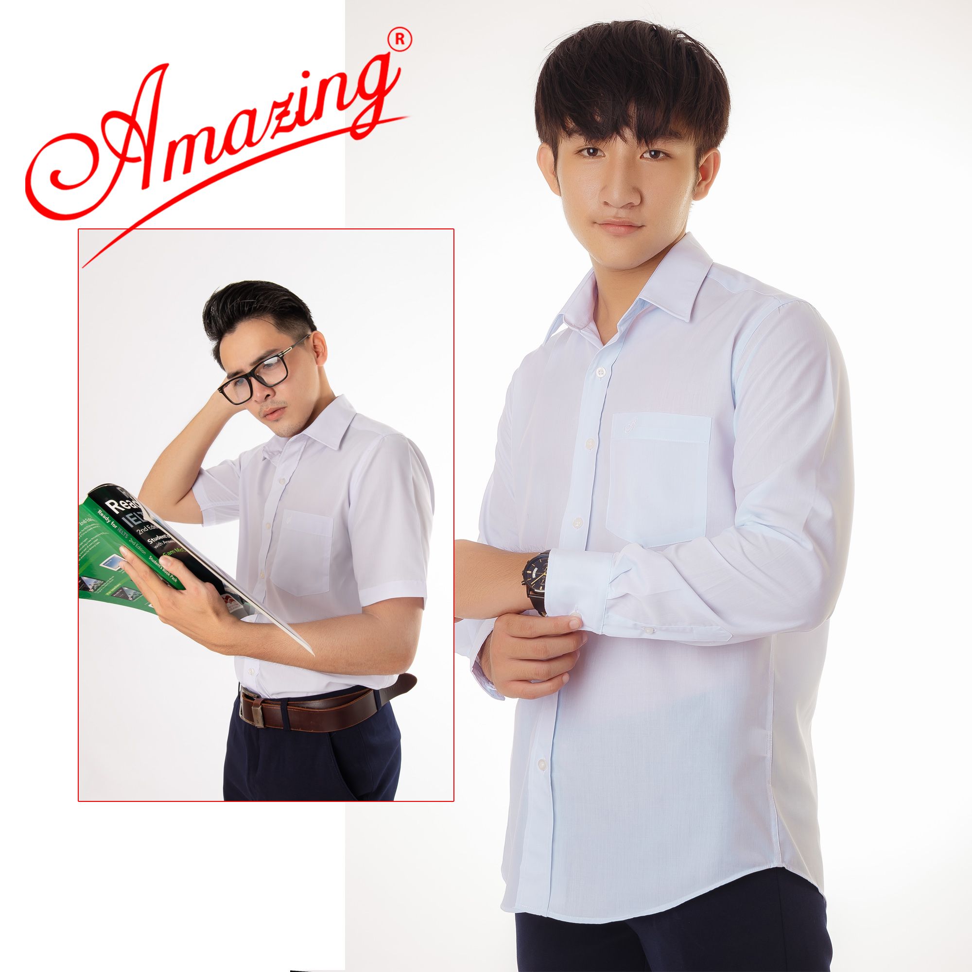  Áo sơ mi trắng Amazing, vạt bầu, thân suông, chất vải KT silk, form chuẩn basic, tay dài 