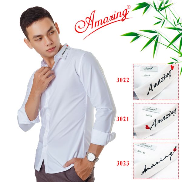  Áo sơ mi nam trắng thêu sắc sảo, form body slim fit, siêu phẩm vải sợi tre mềm mịn mát, thương hiệu Amazing, bigsize học sinh 