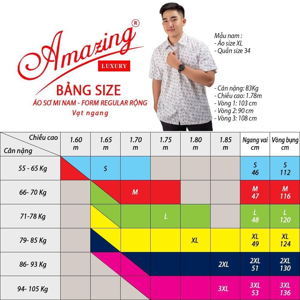  Áo sơ mi nam form rộng Amazing, hoa văn song hỷ, tay ngắn, vạt ngang, size lớn 