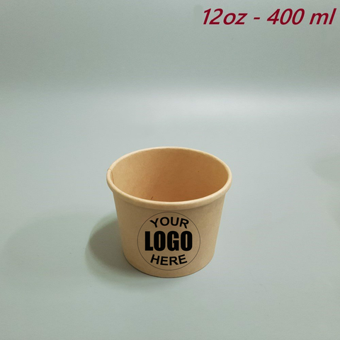 Ly Giấy Kraft 12oz - 400 ml - Đựng thức ăn, Salad, Bánh, Soup...