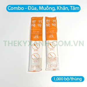 Combo Đũa gỗ tách 20cm, Muỗng, Tăm, Khăn giấy - Mẫu 2 - Dùng 1 lần