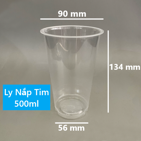 Ly Nhựa PP90 - 500ml Nắp Tim  Đựng Trà Sữa, Sinh Tố, Nước Ép, Rau Má