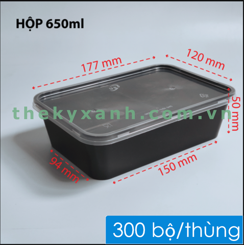 Hộp Chữ Nhật Đen Microwave 650ml + Nắp Trong Đựng Cơm, Bánh