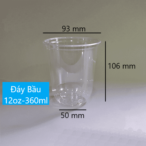 Đáy Bầu PET 93 - 12/14oz / 360ml - Ly Nhựa Cafe, Trà Sữa, Sinh Tố, Nước Ép, Rau Má