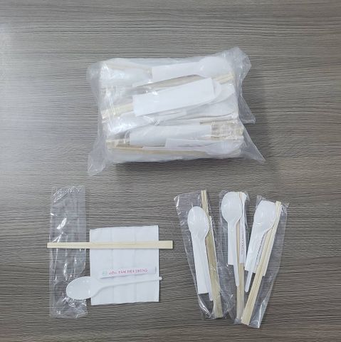 Combo Đũa gỗ tách 20cm, Muỗng, Tăm, Khăn giấy - Dùng 1 lần