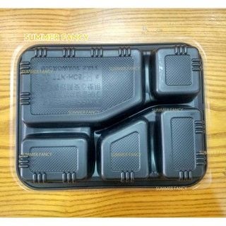 HỘP CƠM 5 NGĂN HC5, Khay Nhựa Đế Đen 5 Ngăn - Hộp Đựng Thức Ăn, Cơm, Mì, Xôi,...