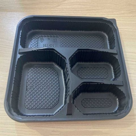 Khay cơm 4 ngăn đế đen JB-24 (HT-24) đựng cơm, mì ý, salad v.v..