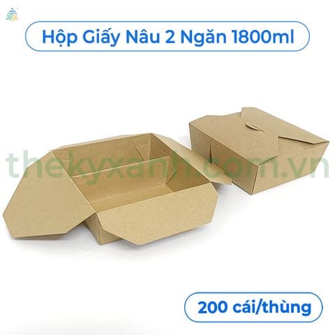 Hộp Giấy Kraft 2 Ngăn 1800ml - Hộp giấy đựng cơm 2 ngăn